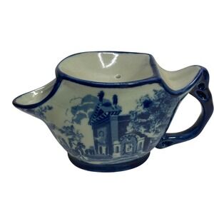 Victoria Ware Ironstone Blue White Flow Blue Scuttle Shaving Mug Village Scene